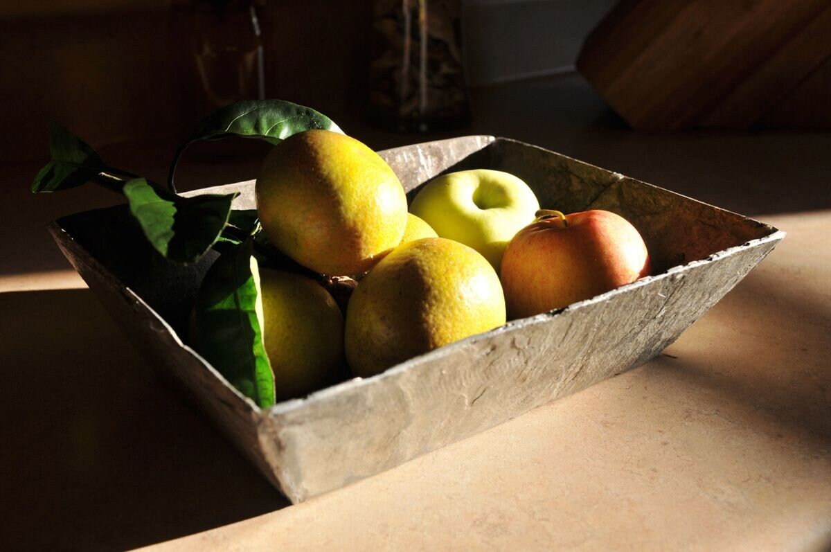 6”x 8”x 2.5" Vintage Slate Fruit Tray, A beautiful weathered slate tray ready to be filled with your holiday arrangement. A unique gift.