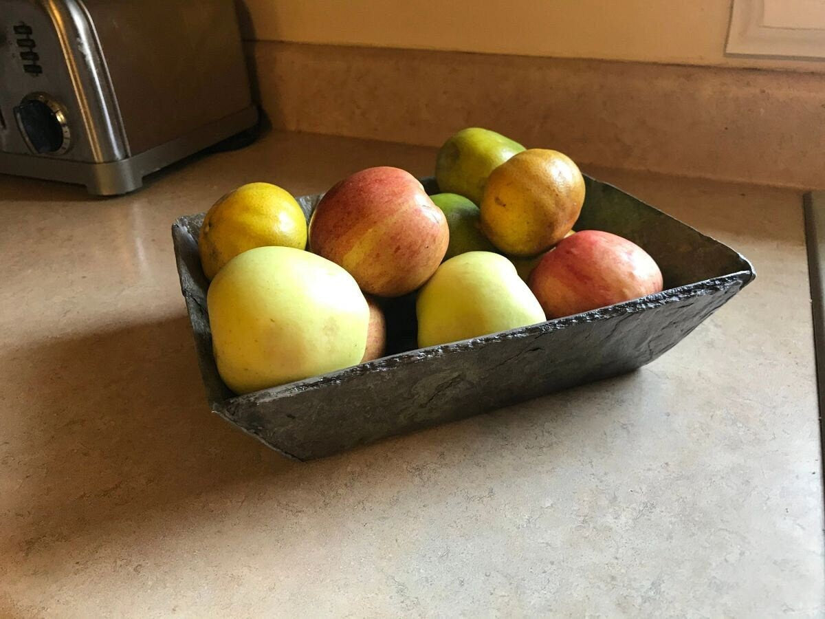 6”x 8”x 2.5" Vintage Slate Fruit Tray, A beautiful weathered slate tray ready to be filled with your holiday arrangement. A unique gift.