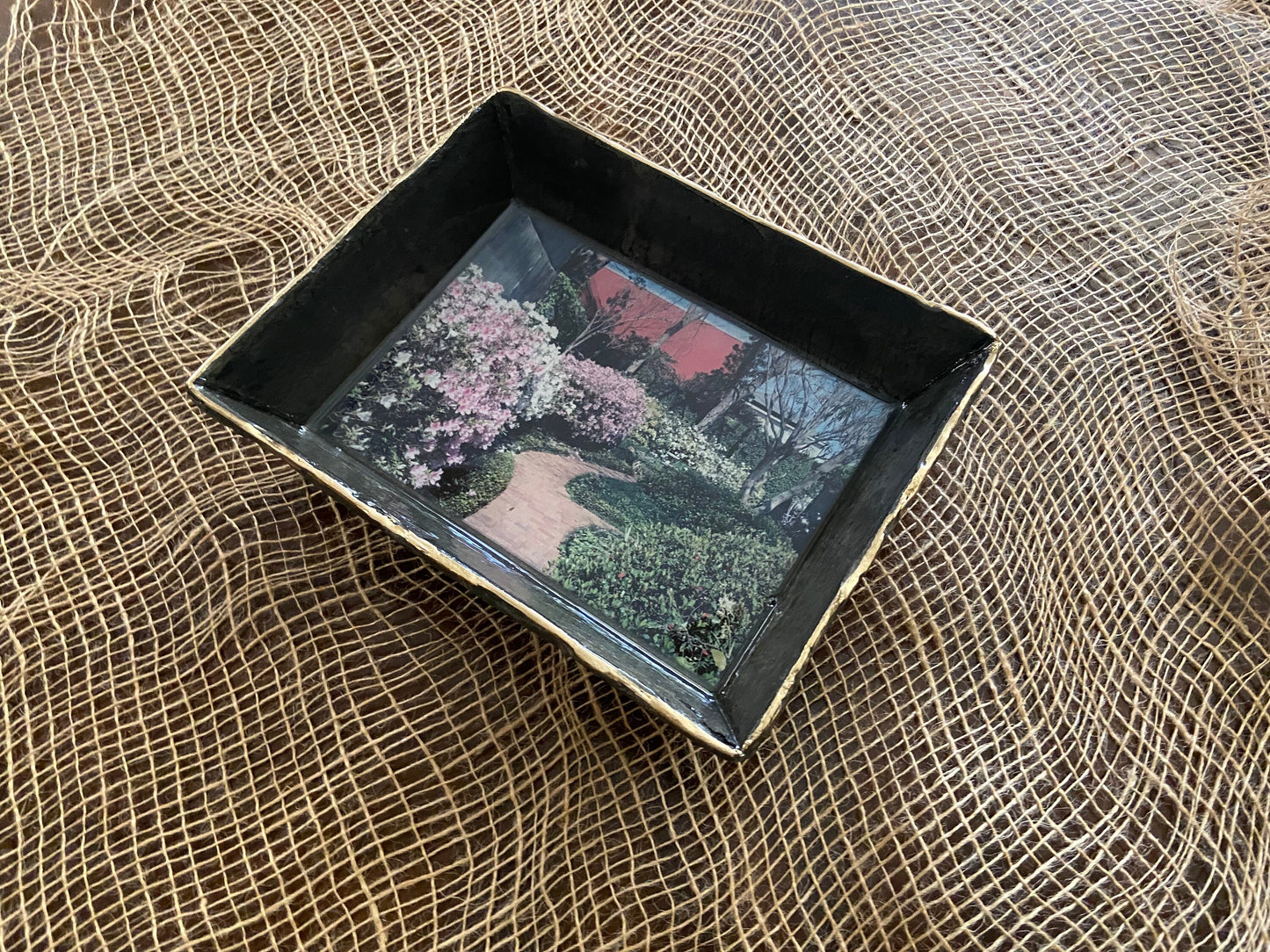 Vintage slate tray with photo applied to the base. Entire piece is sealed with a premium grade, high gloss epoxy for an amazing finish!