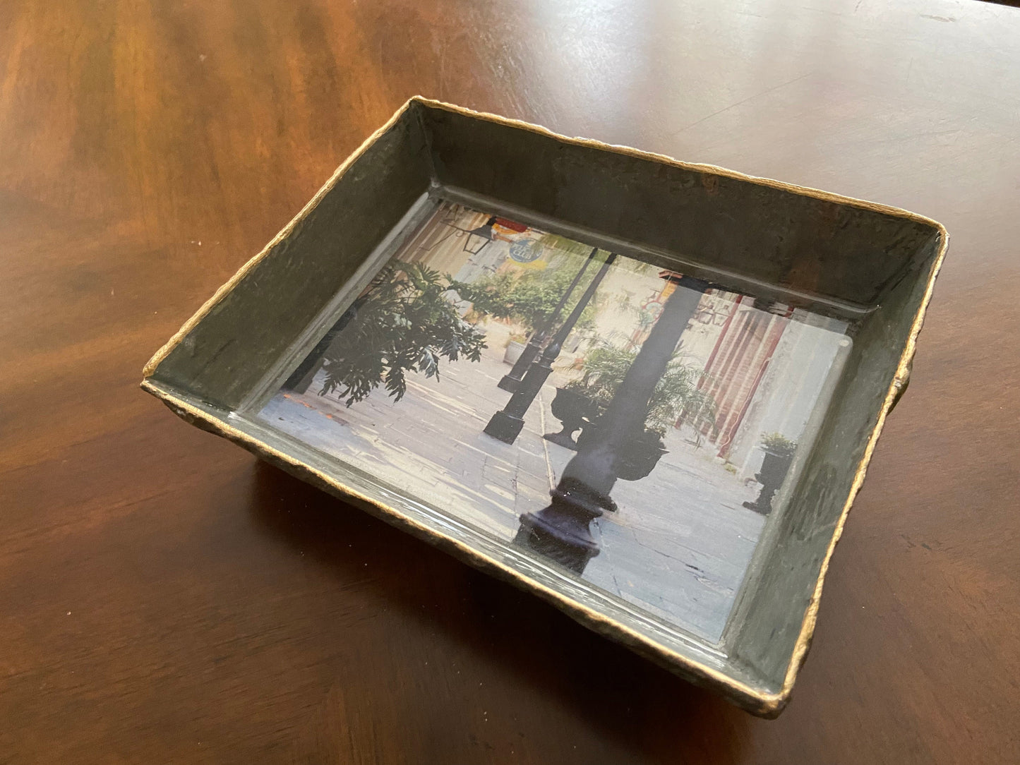 Vintage slate tray with photo applied to the base. Entire piece is sealed with a premium grade, high gloss epoxy for an amazing finish!